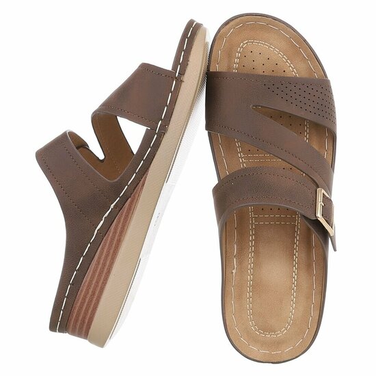 Dames medi comfort slippers - bruin