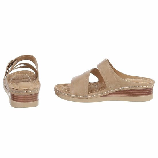 Dames medi comfort slippers - khaki lichtbruin