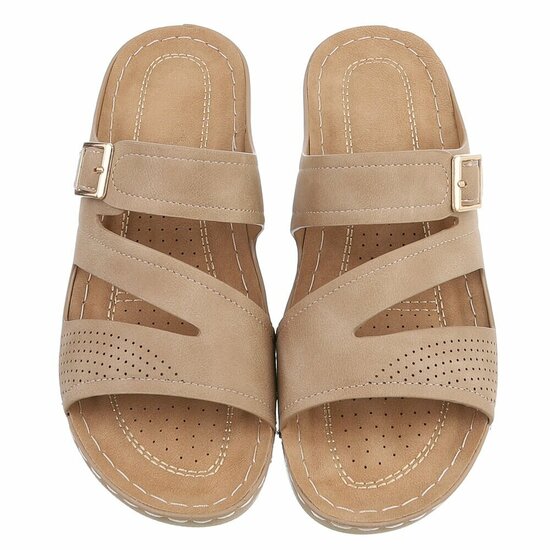 Dames medi comfort slippers - khaki lichtbruin