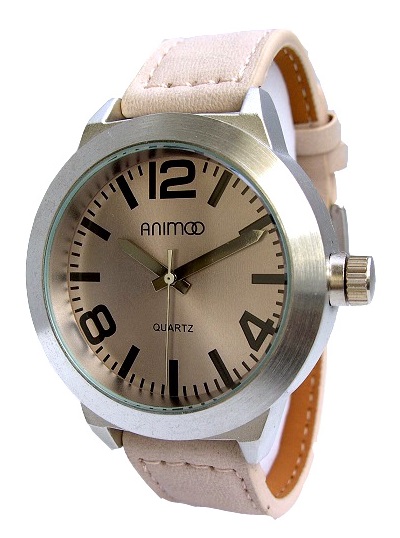Animoo XXL horloge met lederen band beige