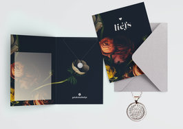 Geluksdubbeltje ketting 925 zilver met wenskaart - 'liefs'