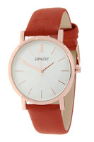 Ernest NOVA dameshorloge met lederen band - rosé / rood