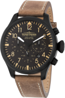 Thunderbirds Historage 1956 chronograph herenhorloge met lederen band - zwart / bruin