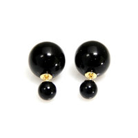 Double Blings (Dots look) oorbellen met parel - zwart