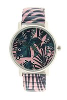 Ernest dameshorloge met stalen rekband - bladeren / roze