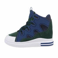 Dames wedge sneakers met sleehakken - blauw / groen