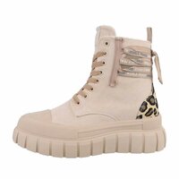 Dames veterboots / laarsjes met veters - beige panterprint