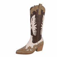 Dames cowboy laarzen / halfhoge western kuitlaarzen - donkerbruin / khaki