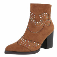 Dames cowboy enkellaarzen / western laarsjes met studs - camel bruin