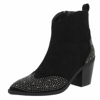 Dames cowboy enkellaarzen / western laarsjes met glitter strass - zwart