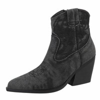 Dames cowboy enkellaarzen / spijkerstof western laarsjes - denim zwart