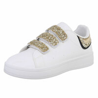 Dames sneakers / lage gympen met klittenband - wit / goud