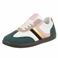 Dames retro sneakers / lage gympen - multicolor groen / roze