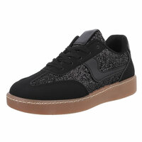 Dames retro sneakers / lage gympen met glitter - zwart