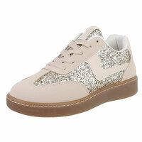 Dames retro sneakers / lage gympen met glitter - beige / goud