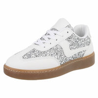 Dames retro sneakers / lage gympen met glitter - wit / zilver
