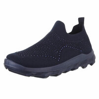 Dames instap sneakers / slip-on instappers met strass - donkerblauw