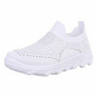 Dames instap sneakers / slip-on instappers met strass - wit
