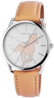 Excellanc dameshorloge met lederen band en paard - camel / zilver