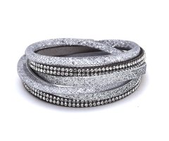 Dames armband / wikkelarmband met strass - zilver / grijs