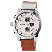 Raptor XXL horloge met lederen band - champagne / bruin