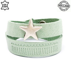 Dames armband echt leder met ster (handmade in Holland) - groen