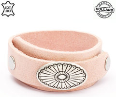 Dames armband echt leder (handmade in Holland) - zalm