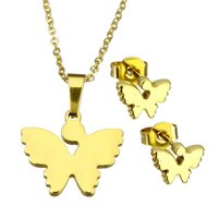Set ketting & oorbellen edelstaal - vlinder / goud