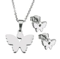 Set ketting & oorbellen edelstaal - vlinder / zilver