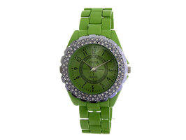 Yintai dameshorloge met stalen band - groot / groen