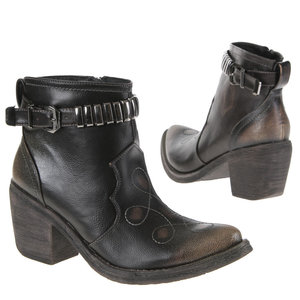 Dames cowboy laarzen / enkellaarsjes met gesp - zwart bruin