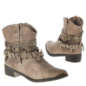 Dames cowboy laarzen / enkellaarsjes met riemen - beige